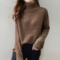 Women's Cable Knit Drop-Shoulder Turtleneck Sweater - Brown