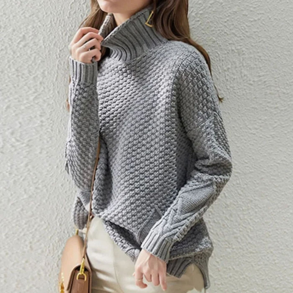 Women's Cable Knit Drop-Shoulder Turtleneck Sweater - Gray