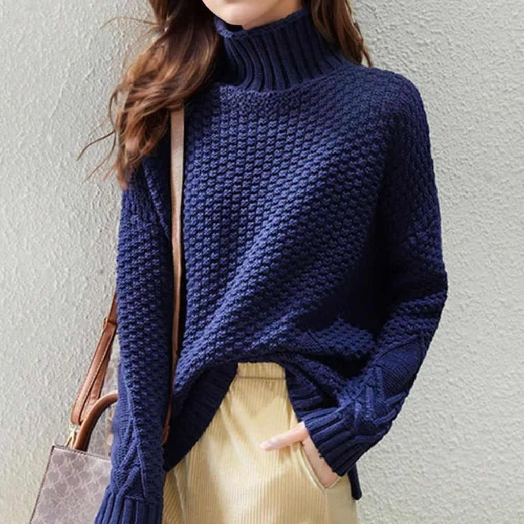 Women's Cable Knit Drop-Shoulder Turtleneck Sweater - Blue
