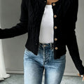 Women's Cable-Knit Gold-Button Front Cardigan Sweater - Black