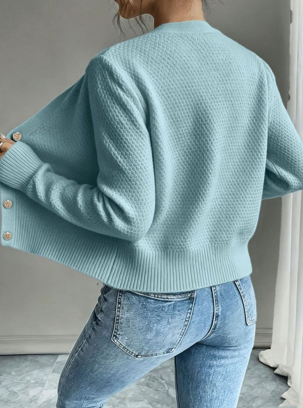 Women's Cable-Knit Gold-Button Front Cardigan Sweater