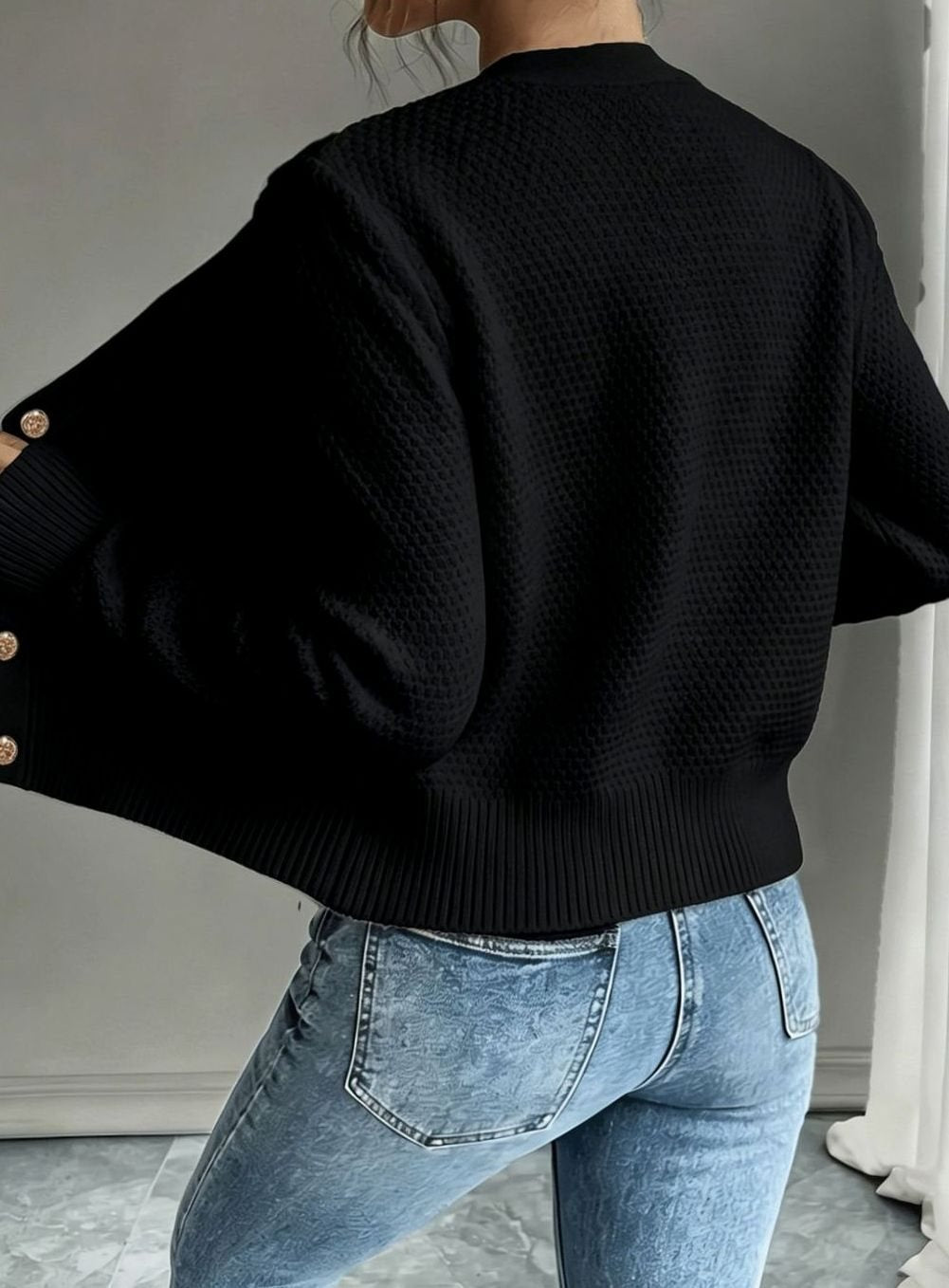 Women's Cable-Knit Gold-Button Front Cardigan Sweater