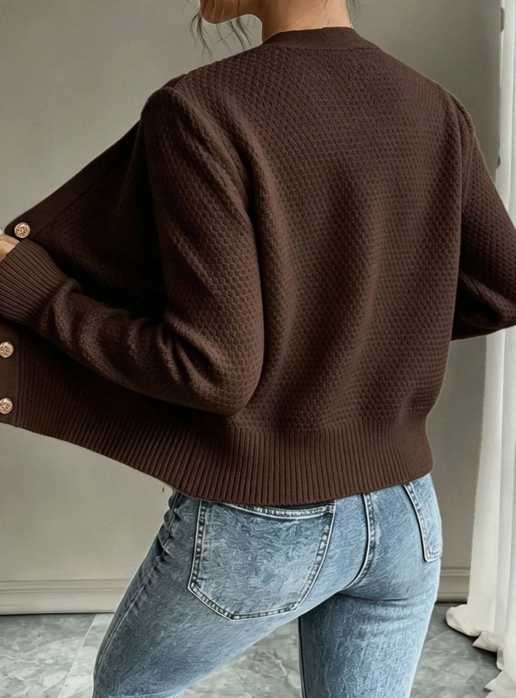 Women's Cable-Knit Gold-Button Front Cardigan Sweater