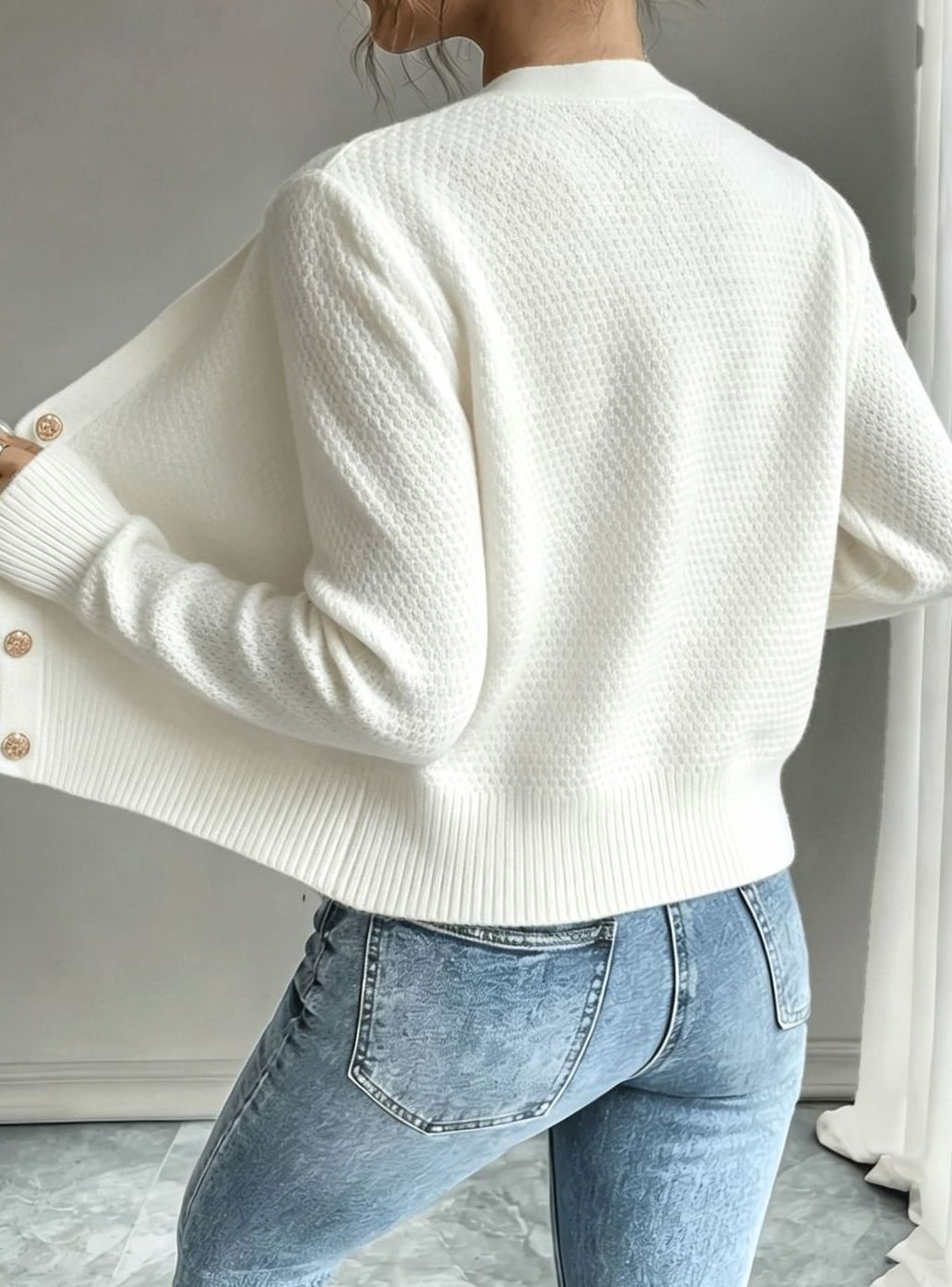 Women's Cable-Knit Gold-Button Front Cardigan Sweater