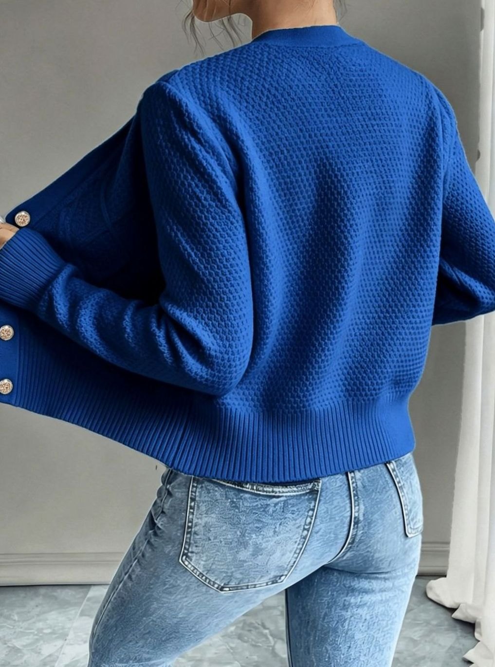 Women's Cable-Knit Gold-Button Front Cardigan Sweater