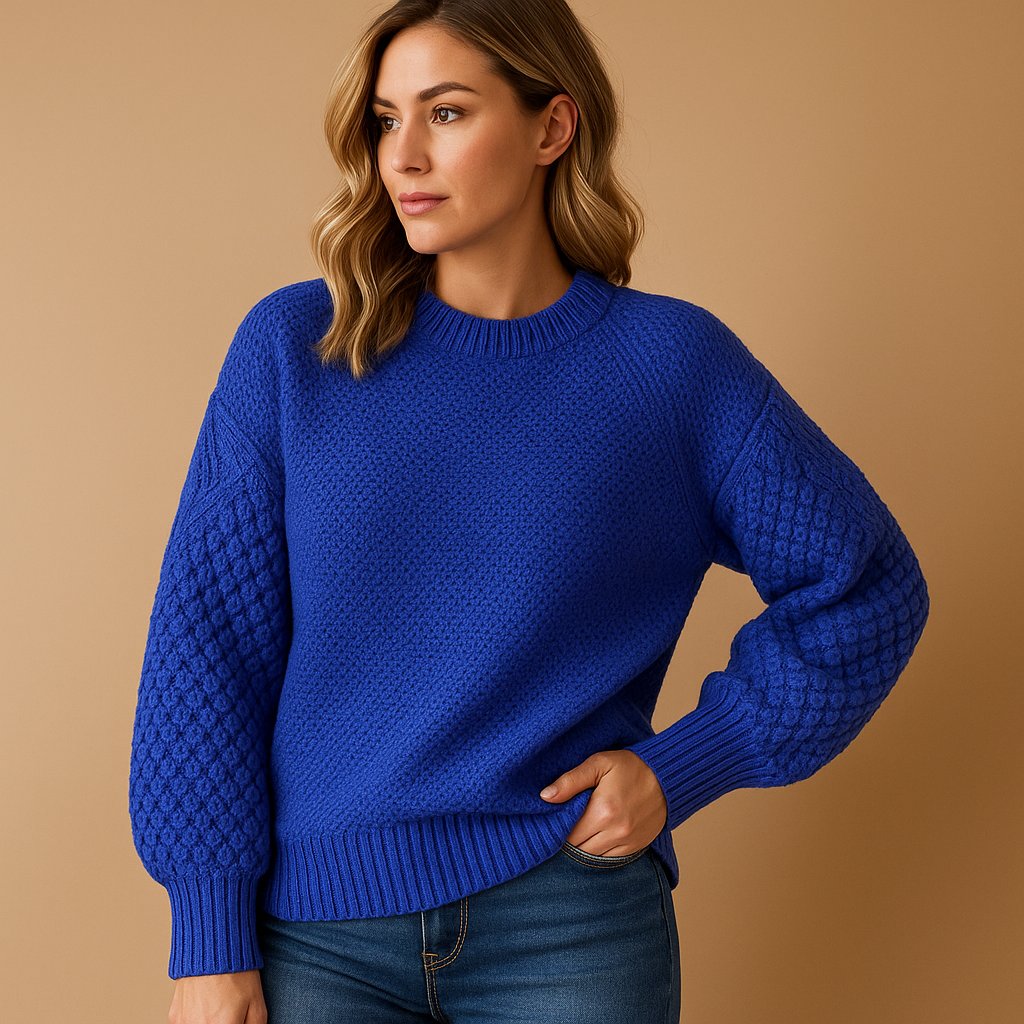 Women's Cable-Knit Long-Sleeve Crew Neck Sweater - Blue