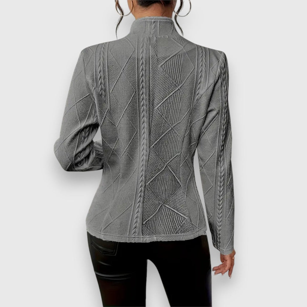 Women's Cable-Knit Mock-Neck Long-Sleeve Fitted Sweater Top