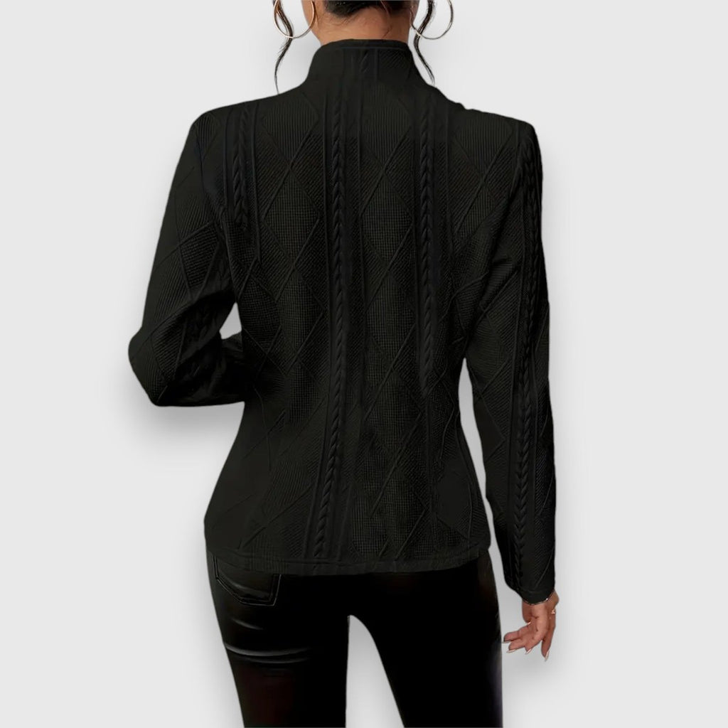 Women's Cable-Knit Mock-Neck Long-Sleeve Fitted Sweater Top