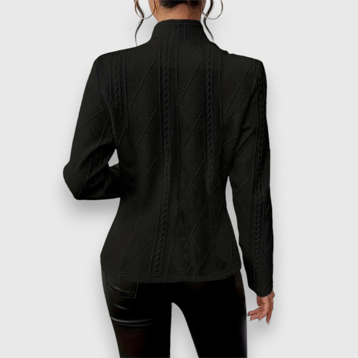 Women's Cable-Knit Mock-Neck Long-Sleeve Fitted Sweater Top