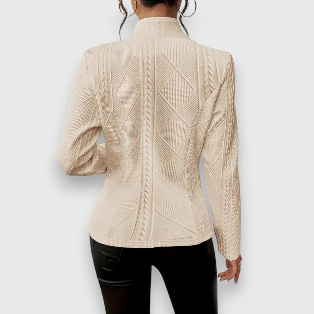 Women's Cable-Knit Mock-Neck Long-Sleeve Fitted Sweater Top