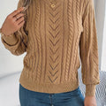 Women's Cable-Knit Openwork Crew-Neck Pullover Sweater - Khaki