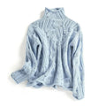 Women's Cable Knit Sweater Turtleneck Loose-Fit Pullover - Blue