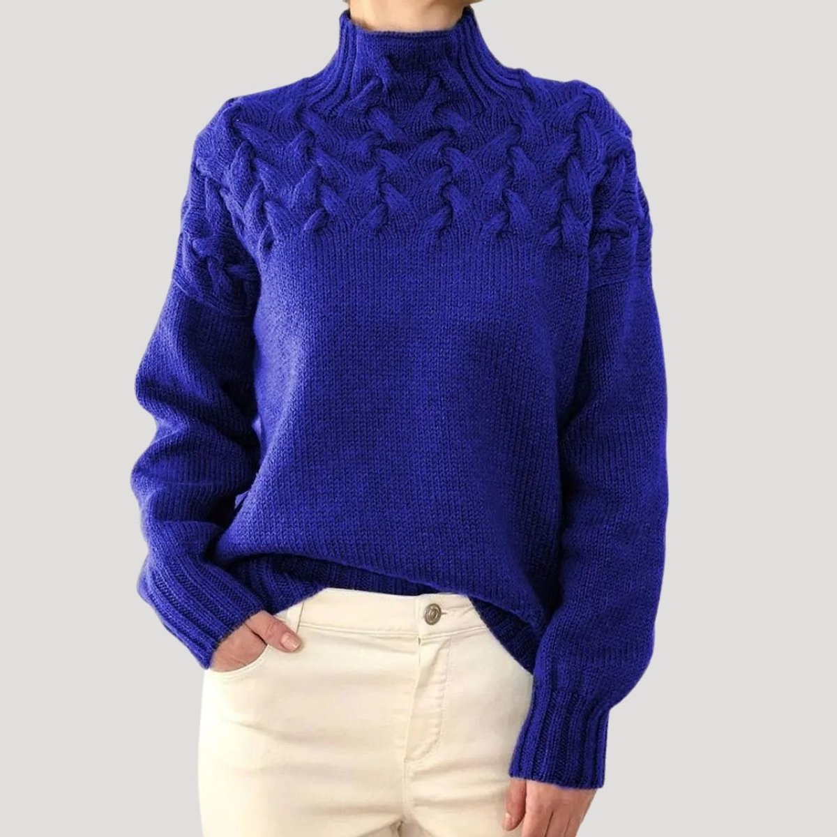 Women's Cable Knit Turtleneck Pullover Sweater - Blue