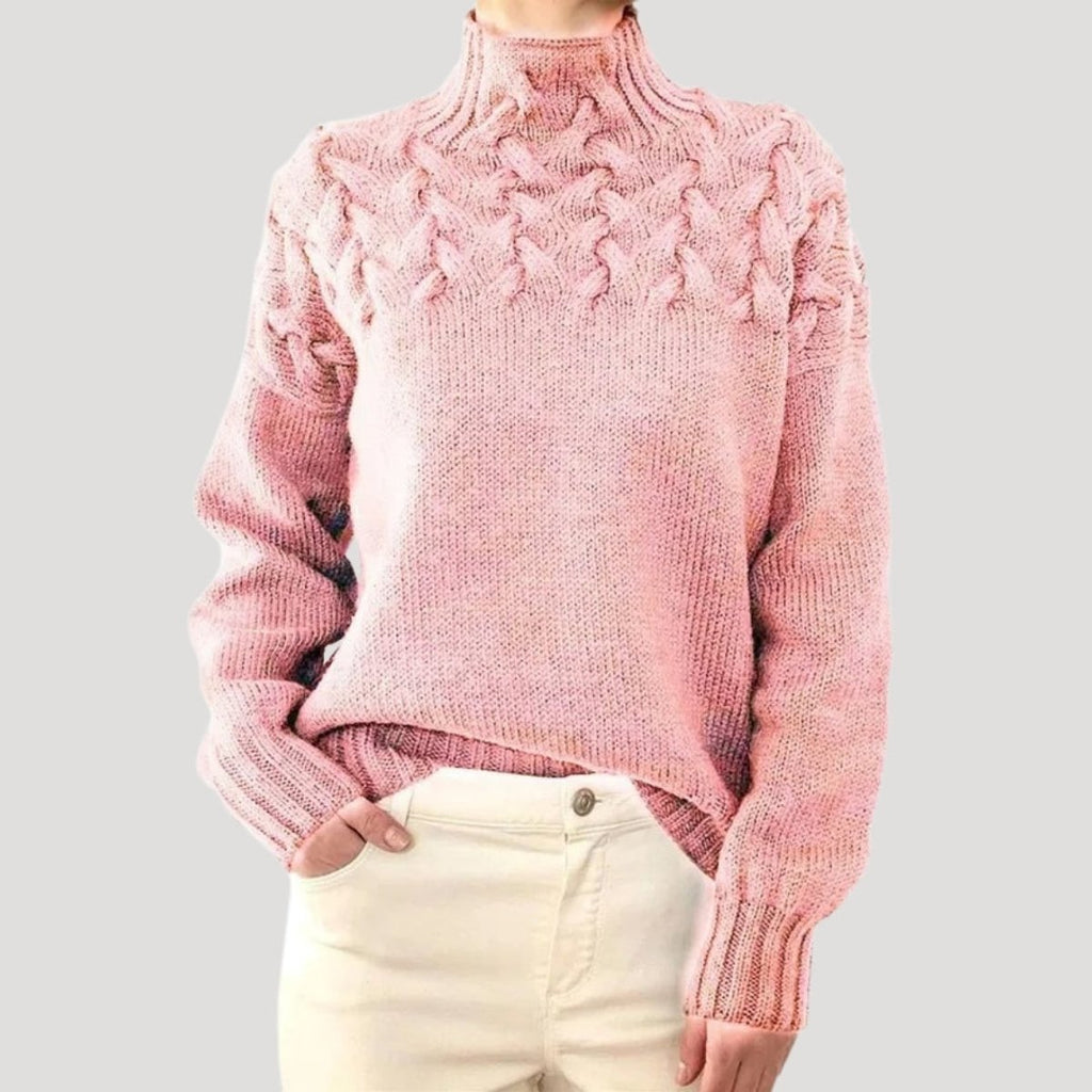 Women's Cable Knit Turtleneck Pullover Sweater - Light Pink