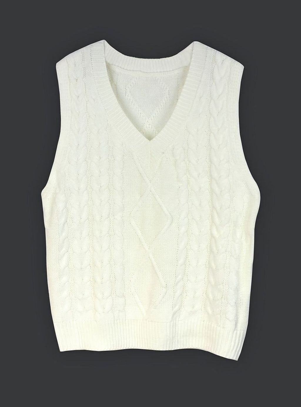 Women's Cable-Knit V-Neck Sweater Vest Relaxed Pullover