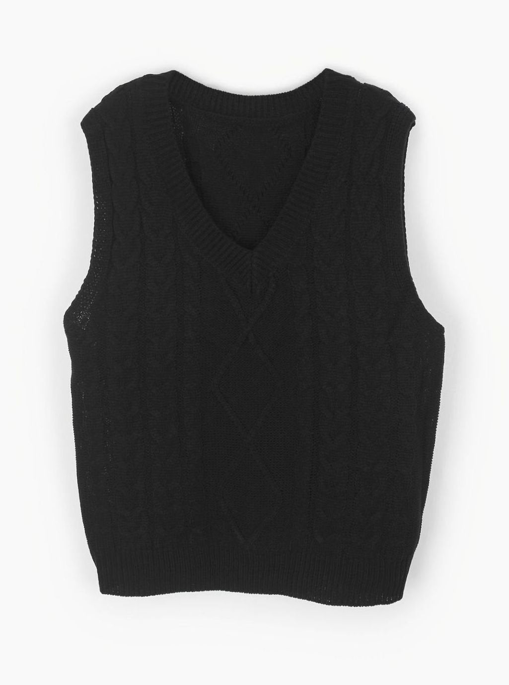 Women's Cable-Knit V-Neck Sweater Vest Relaxed Pullover