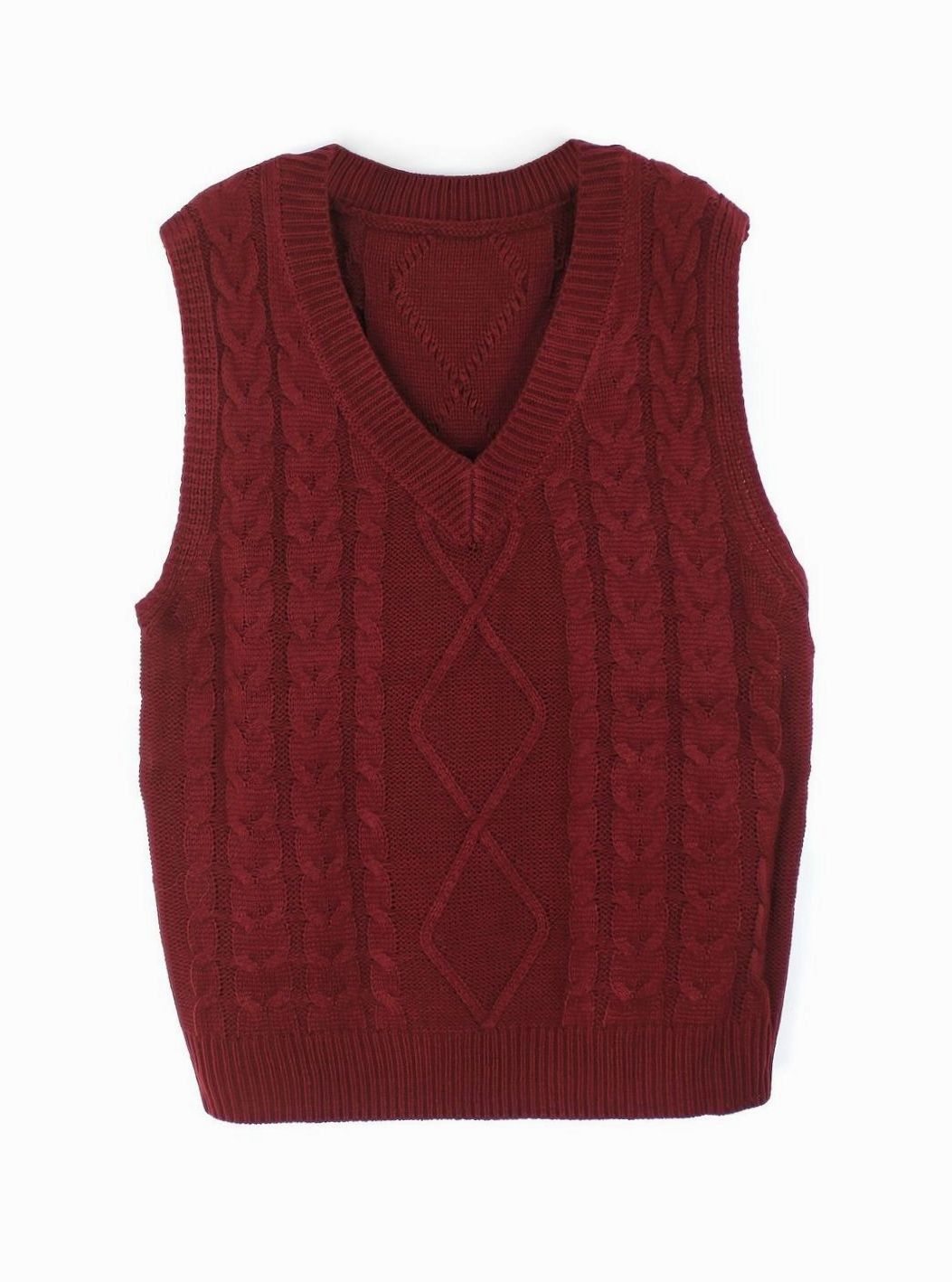 Women's Cable-Knit V-Neck Sweater Vest Relaxed Pullover