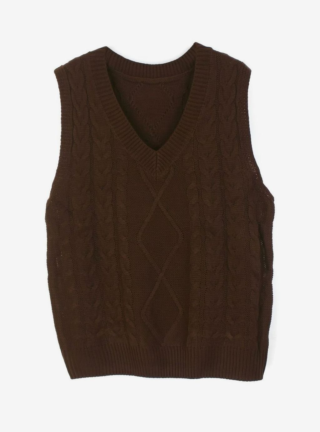 Women's Cable-Knit V-Neck Sweater Vest Relaxed Pullover