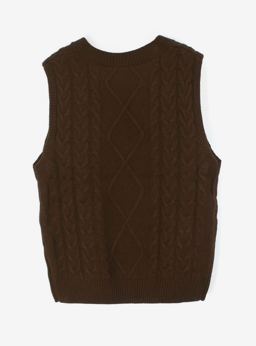 Women's Cable-Knit V-Neck Sweater Vest Relaxed Pullover