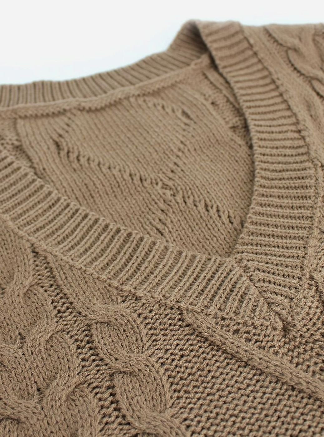 Women's Cable-Knit V-Neck Sweater Vest Relaxed Pullover