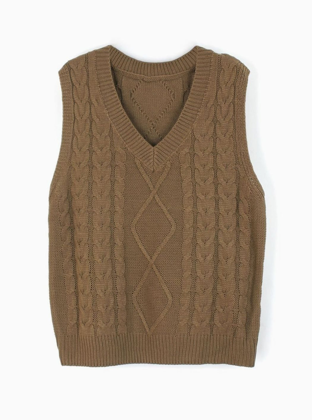 Women's Cable-Knit V-Neck Sweater Vest Relaxed Pullover