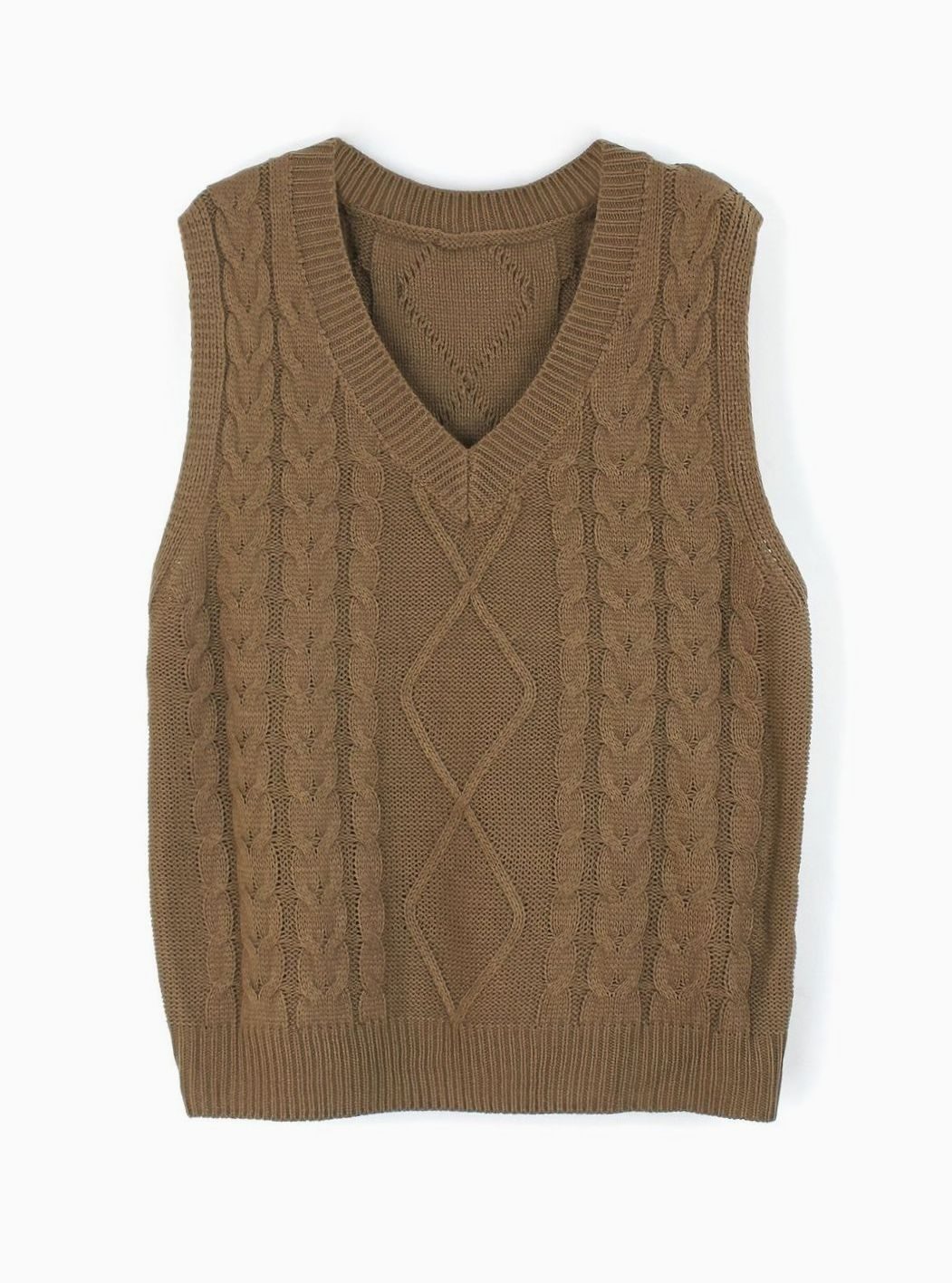 Women's Cable-Knit V-Neck Sweater Vest Relaxed Pullover