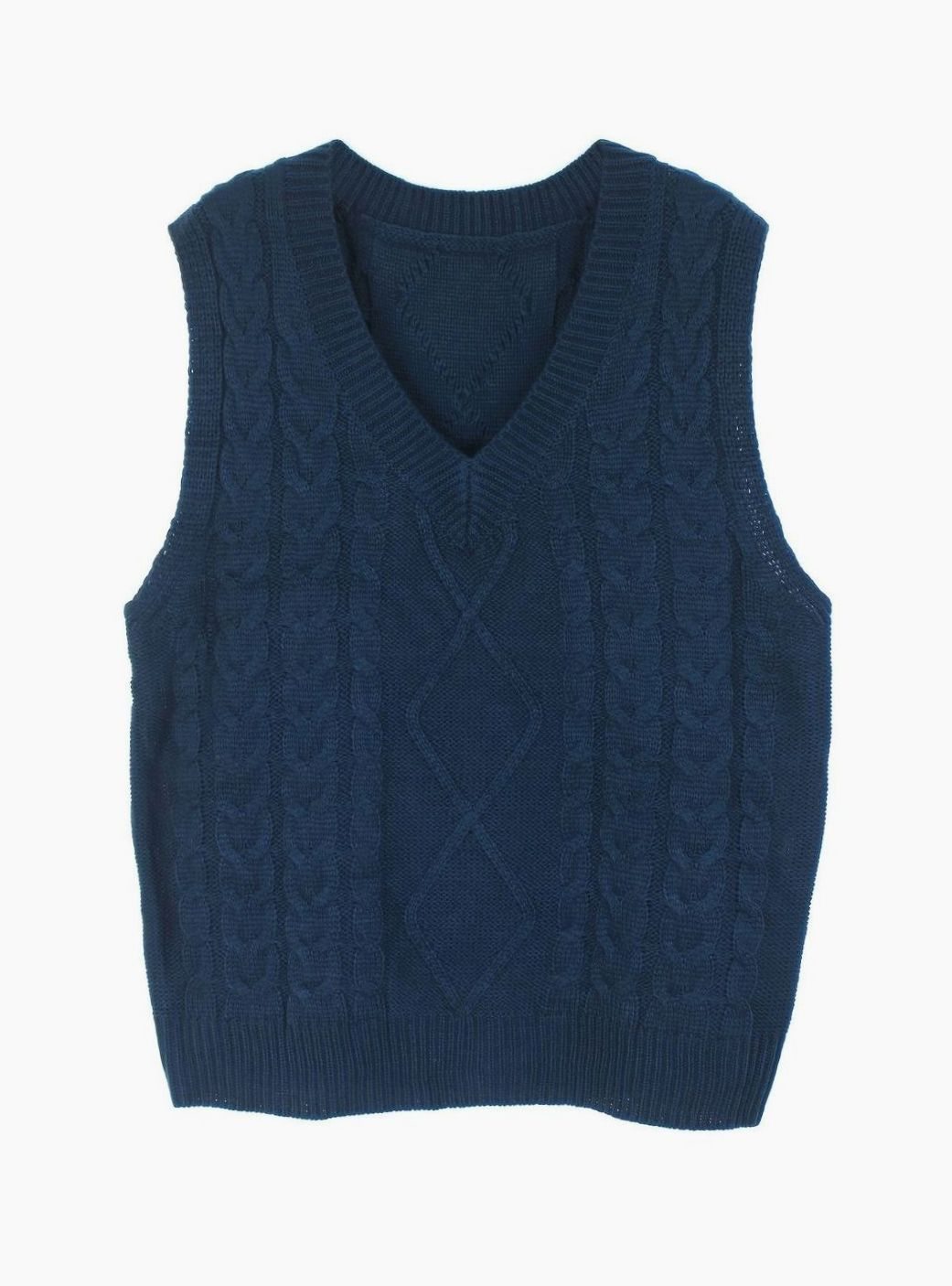 Women's Cable-Knit V-Neck Sweater Vest Relaxed Pullover