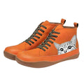 Women's Cat Print High-Top Lace-Up Ankle Boots - Orange