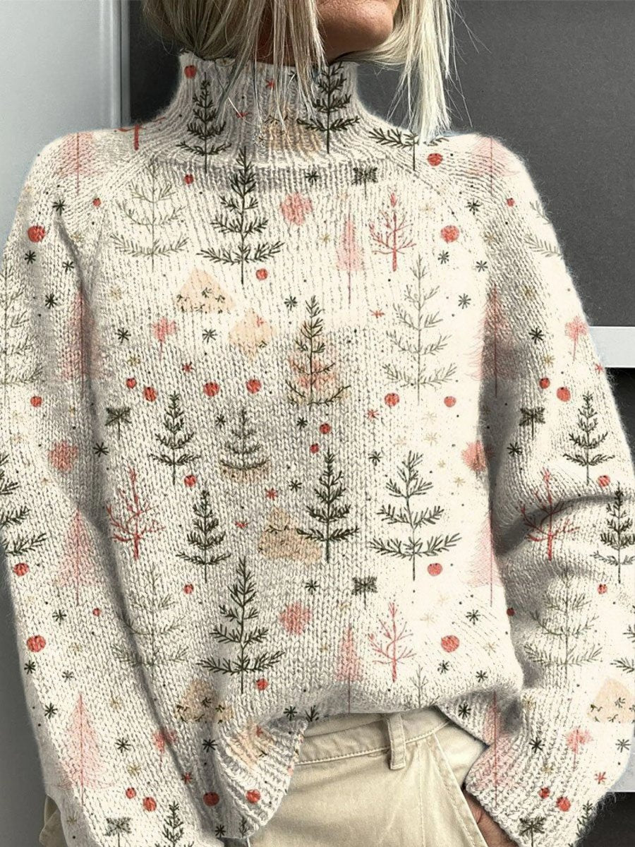 Women's Christmas Knit Turtleneck Sweater Relaxed Festive - Multicolor