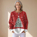 Women's Christmas Tree Snowflake Waffle-Knit Crew Neck Sweater - Winter