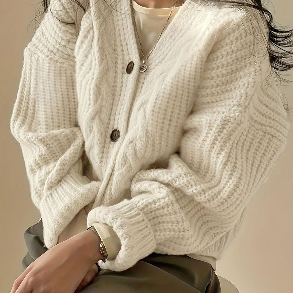 Women's Chunky Cable-Knit Button-Front Cardigan Sweater - Apricot