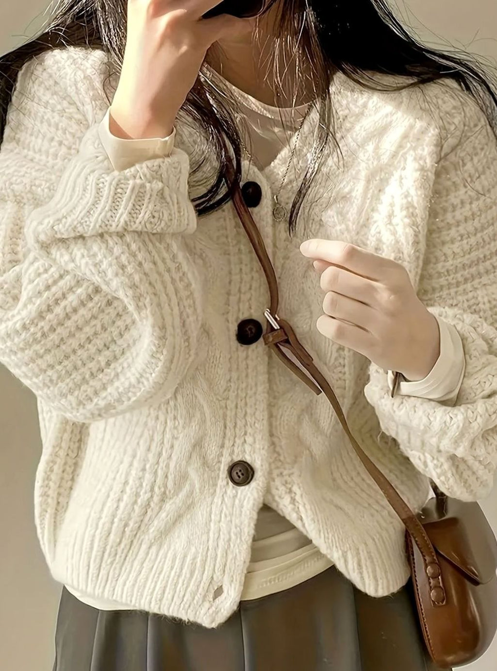 Women's Chunky Cable-Knit Button-Front Cardigan Sweater