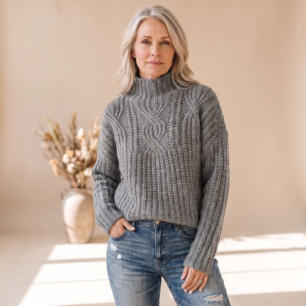 Women's Chunky Cable Knit Pullover Sweater Relaxed Fit - Gray