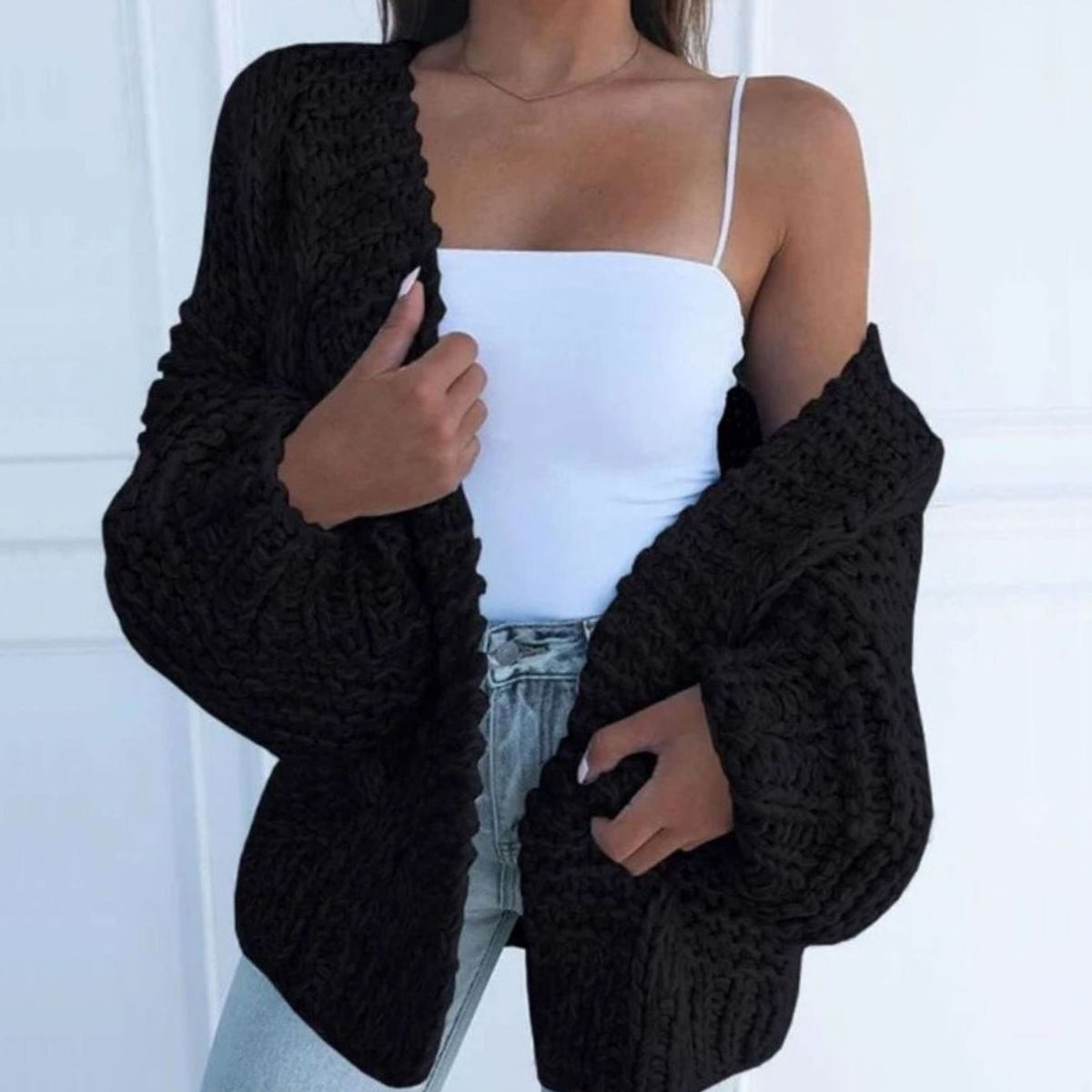 Women's Chunky Knit Open-Front Cardigan