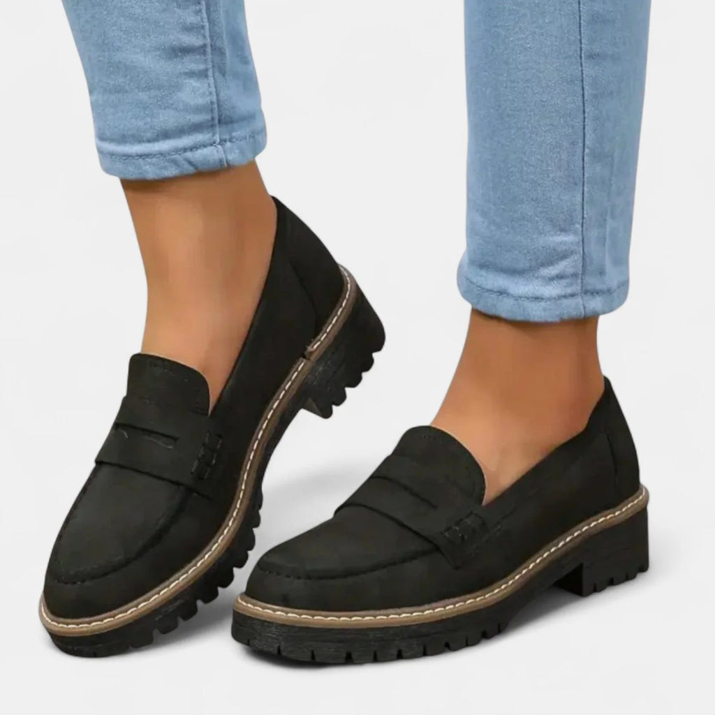 Women's Chunky Sole Slip-On Penny Loafers - Black