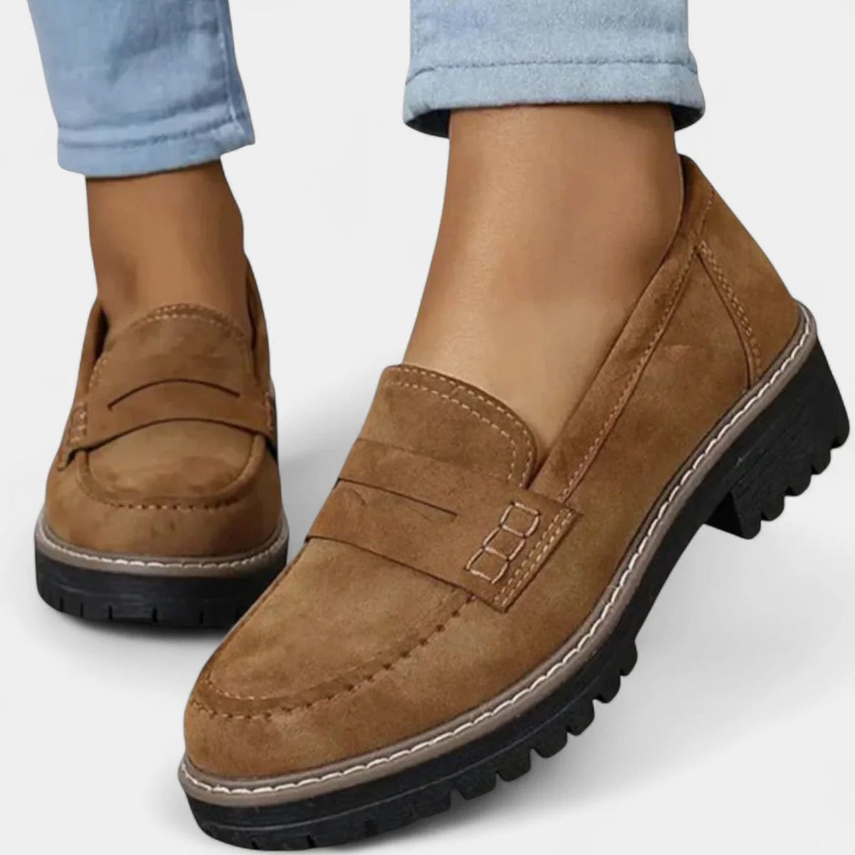 Women's Chunky Sole Slip-On Penny Loafers - Brown
