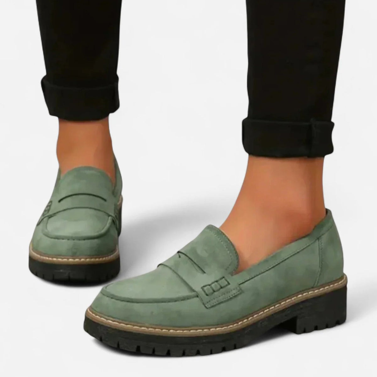Women's Chunky Sole Slip-On Penny Loafers - Green