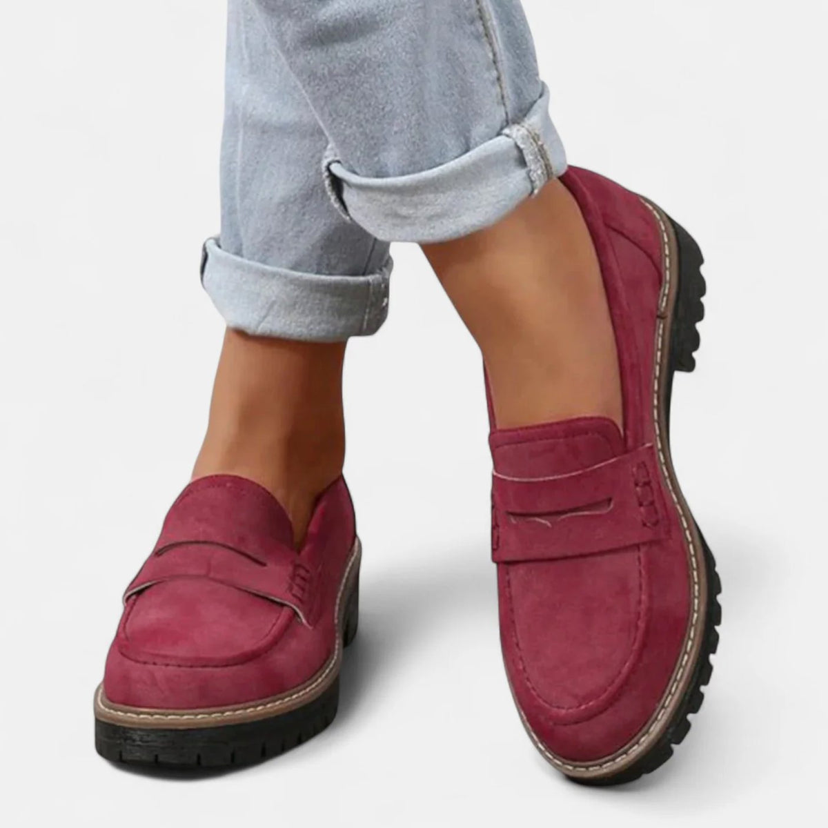 Women's Chunky Sole Slip-On Penny Loafers - Red