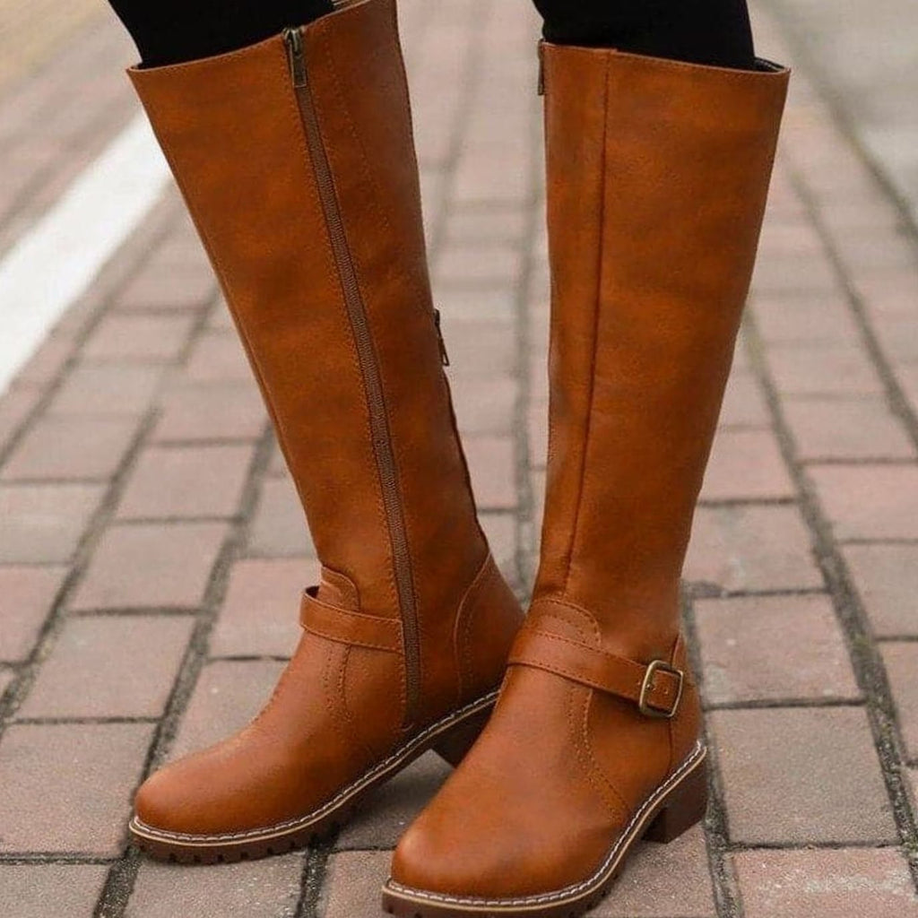 Women's Classic Buckle Side-Zip Knee-High Boots