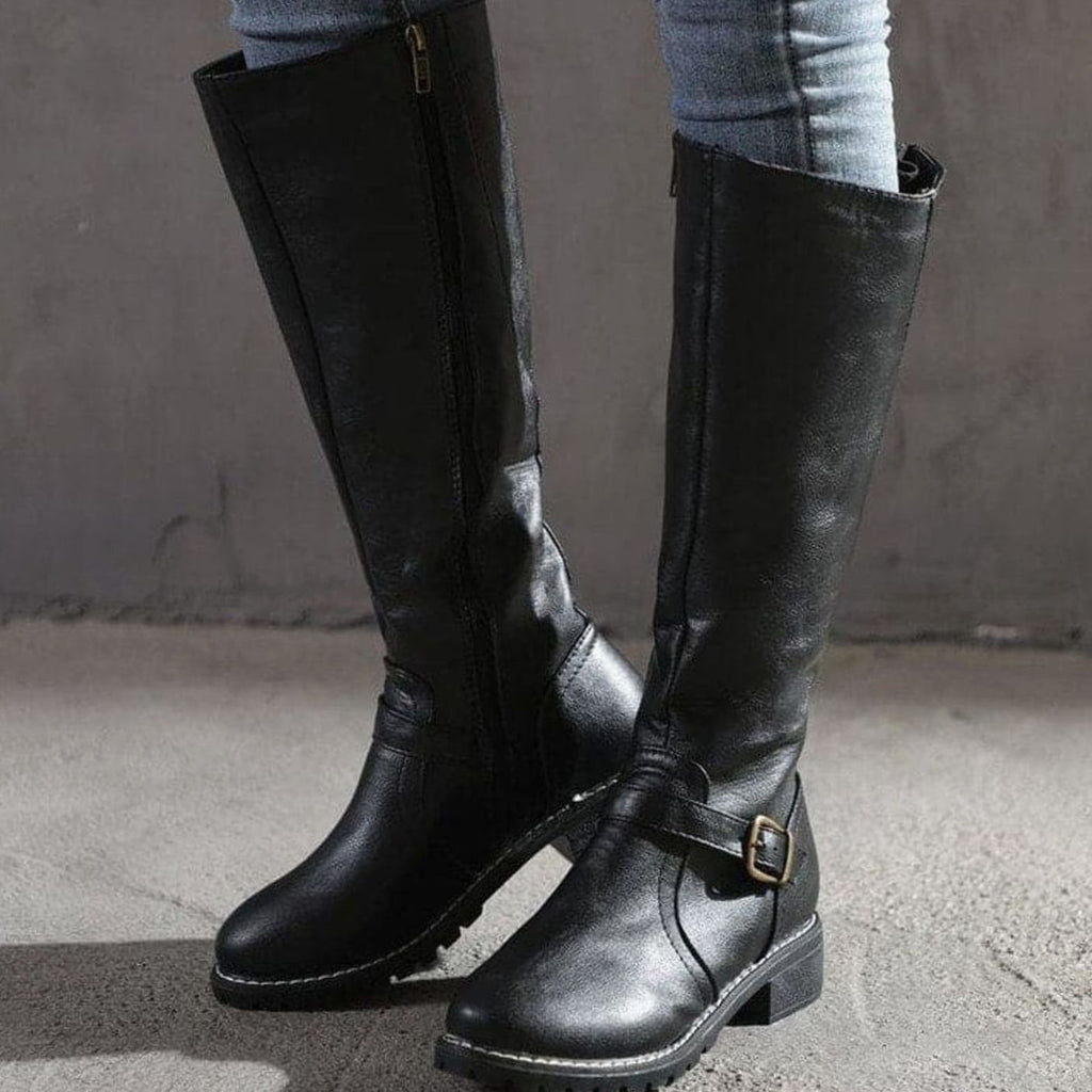 Women's Classic Buckle Side-Zip Knee-High Boots