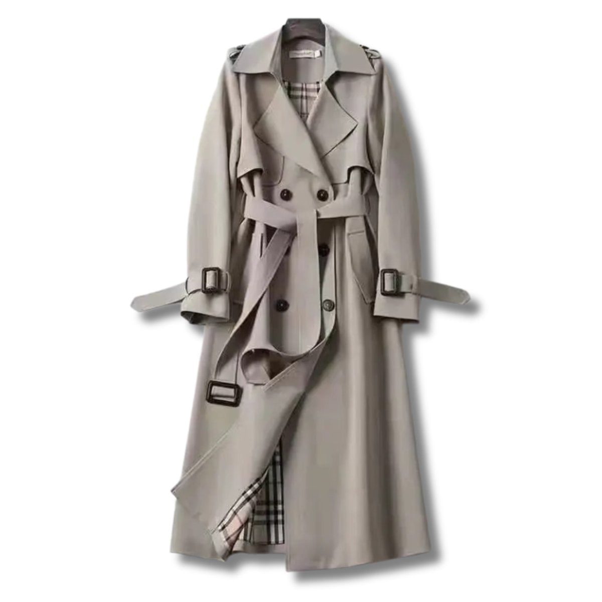 Women's Classic Double-Breasted Belted Trench Coat - Gray