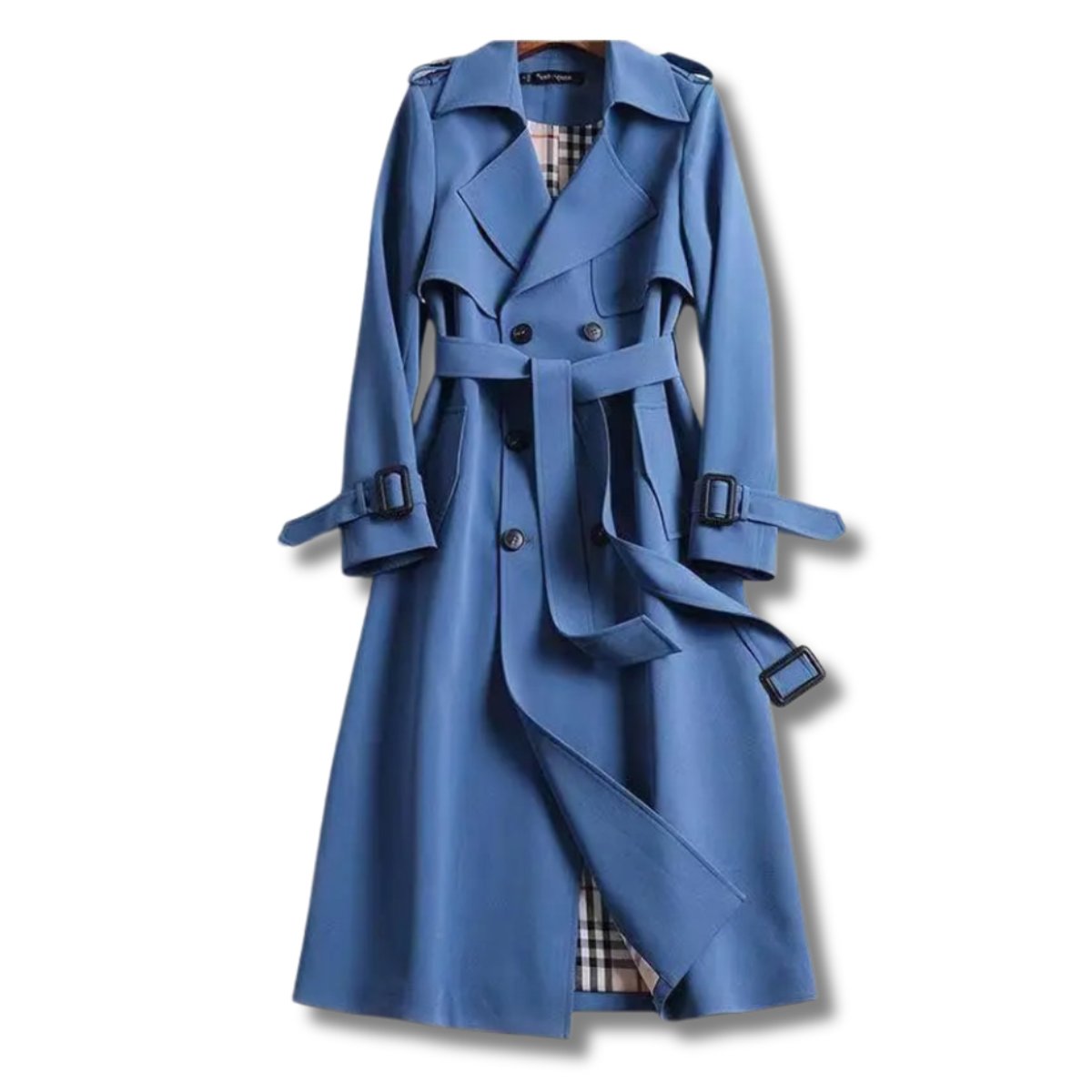 Women's Classic Double-Breasted Belted Trench Coat - Blue