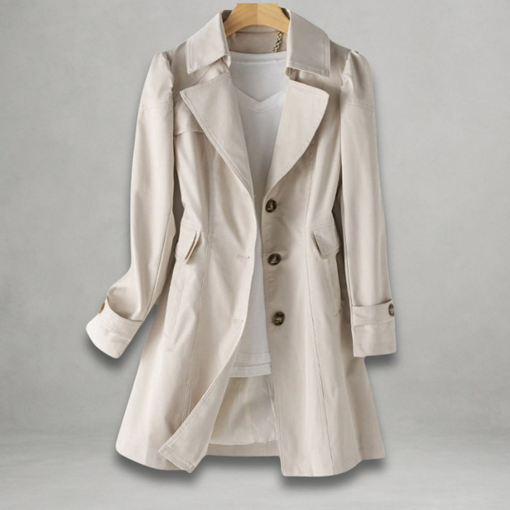 Women's Classic Single-Breasted Trench Coat Notch Lapel - Beige