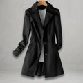 Women's Classic Single-Breasted Trench Coat Notch Lapel - Black