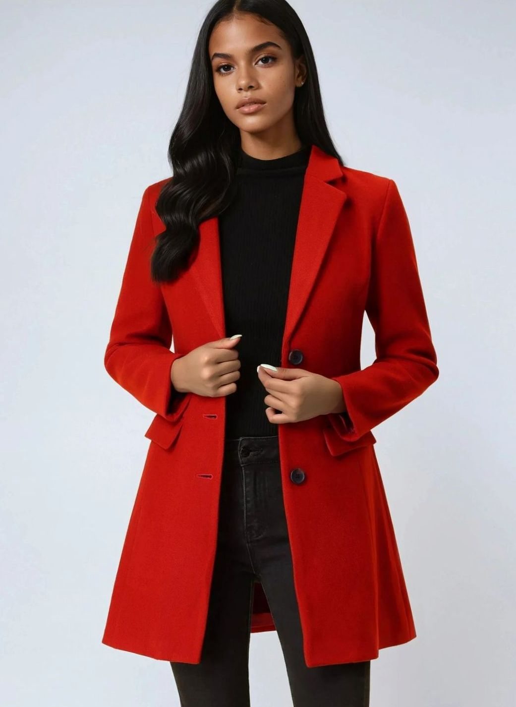 Women's Classic Wool-Blend Tailored Lapel Coat