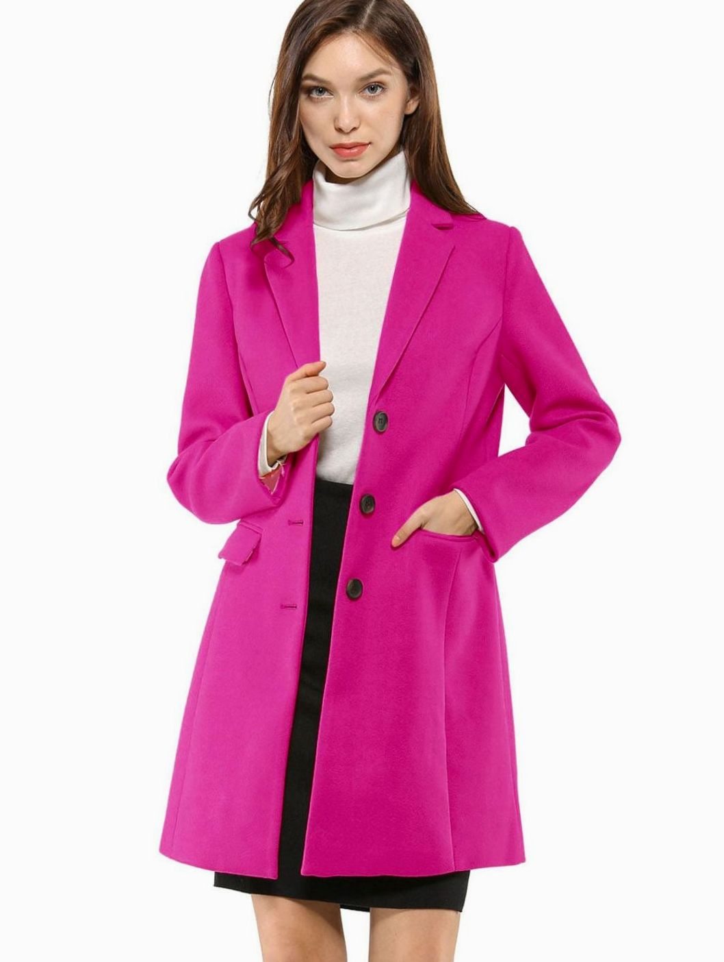 Women's Classic Wool-Blend Tailored Lapel Coat