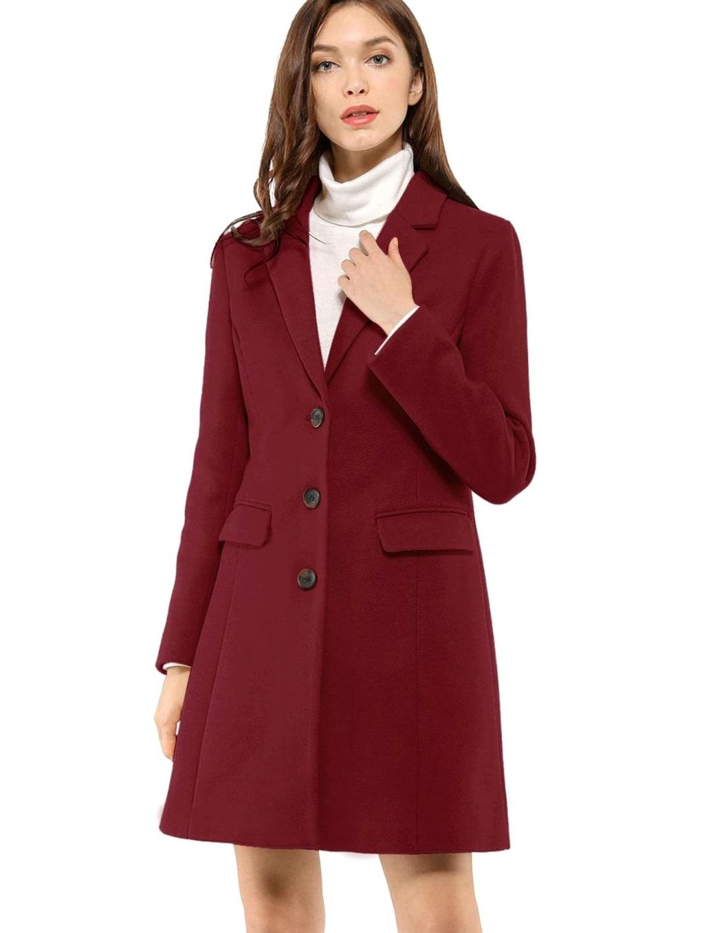 Women's Classic Wool-Blend Tailored Lapel Coat