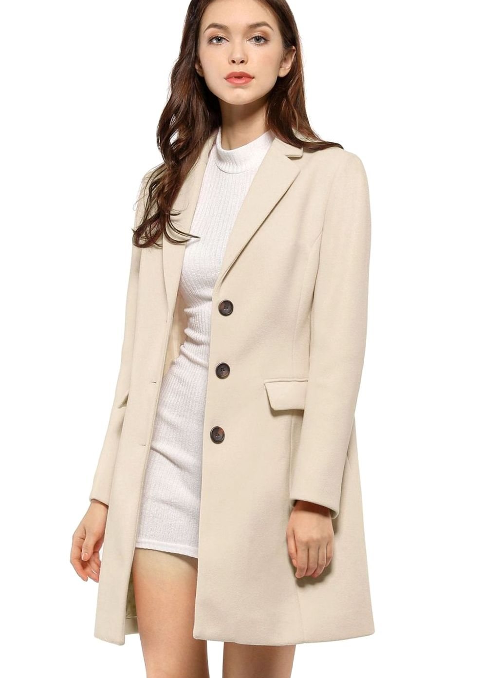 Women's Classic Wool-Blend Tailored Lapel Coat