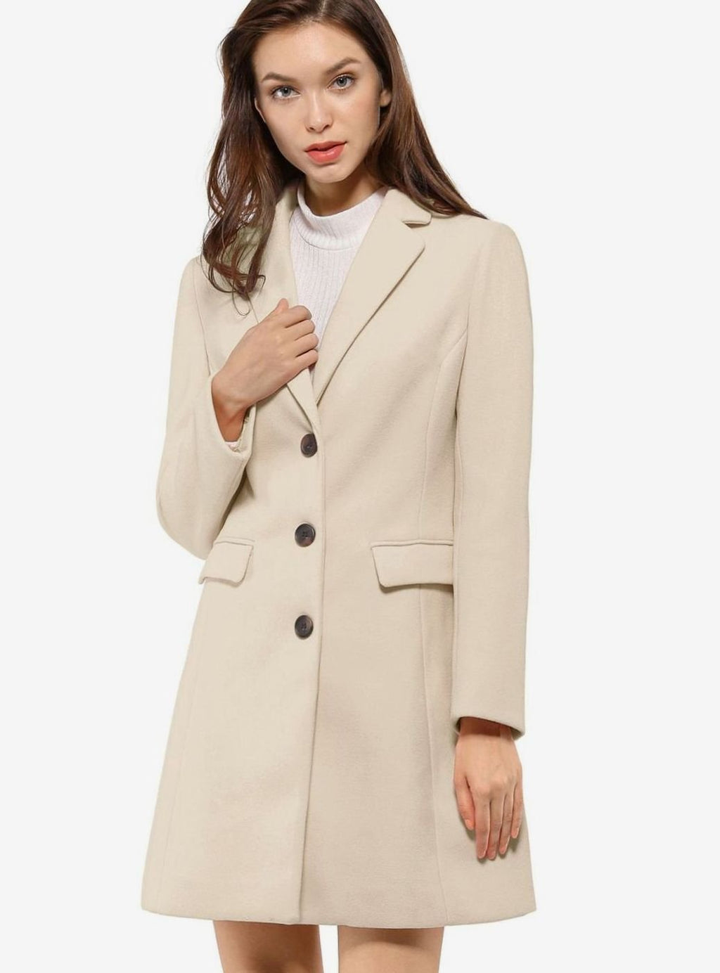 Women's Classic Wool-Blend Tailored Lapel Coat