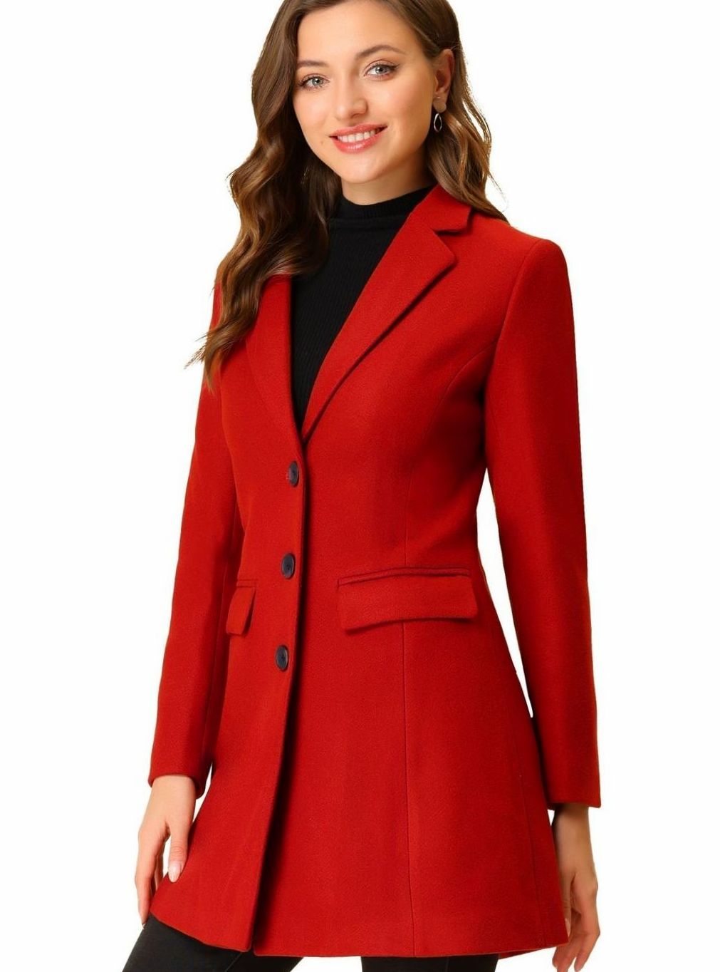 Women's Classic Wool-Blend Tailored Lapel Coat